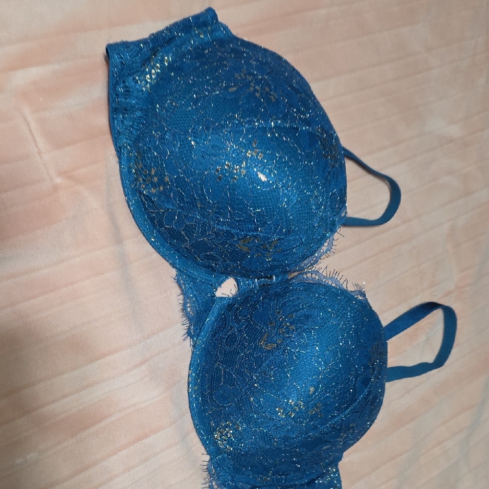 Victoria's Secret Blue and Gold Lace Bra